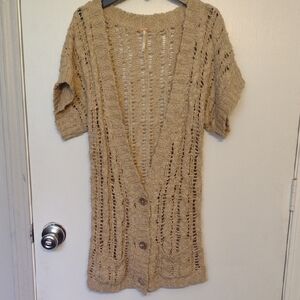 Free People Beige Tan Knit Cardigan Sweater Size XS Oversized